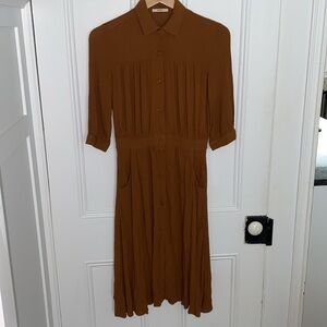 Womens Brown Button-Front Collared Dress